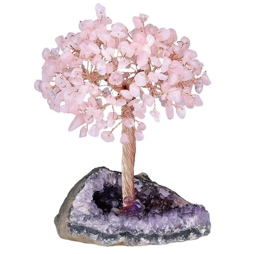 2785 Healing Crystal Copper Money Tree with Raw Amethyst Cluster Base, Zen